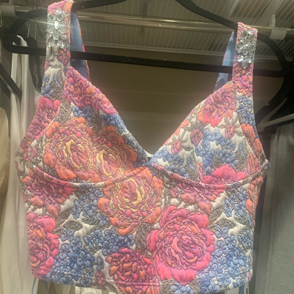 Zara jacquard embellished top and short set